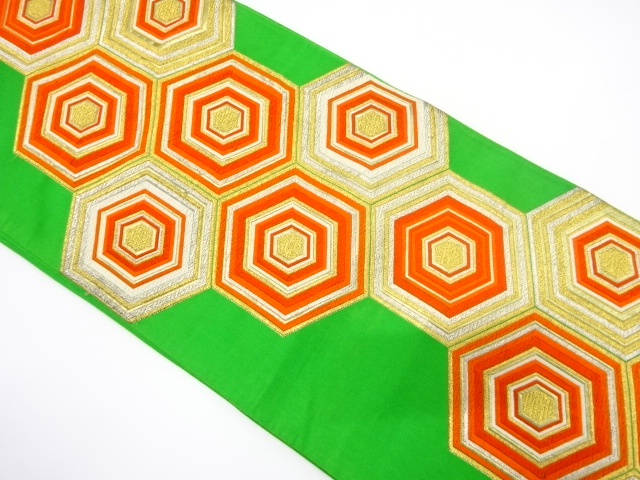 JAPANESE KIMONO / ANTIQUE FUKURO OBI / SILK / WOVEN KIKKO PATTERN